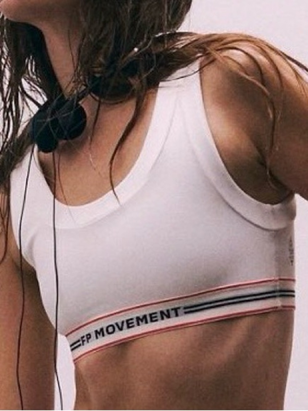 Free People Movement Never Better Ringer Logo White Sports Bra, Sz. Small
